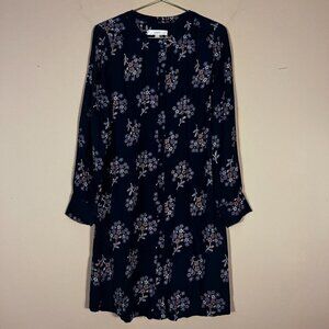 LOFT Black Floral Print Midi Dress Size M